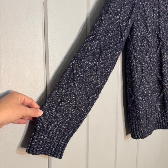 Banana Republic Sweater Mens Preppy Navy white Cable Knit Shawl Neck Yak Hair L - Picture 9 of 14